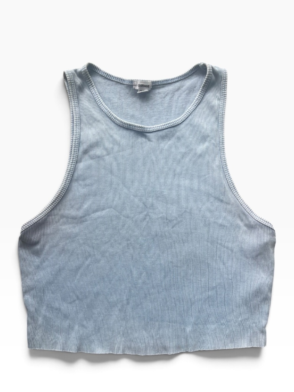 Garage Light Blue High Neck Seamless Ribbed Crop Tank Top Size M